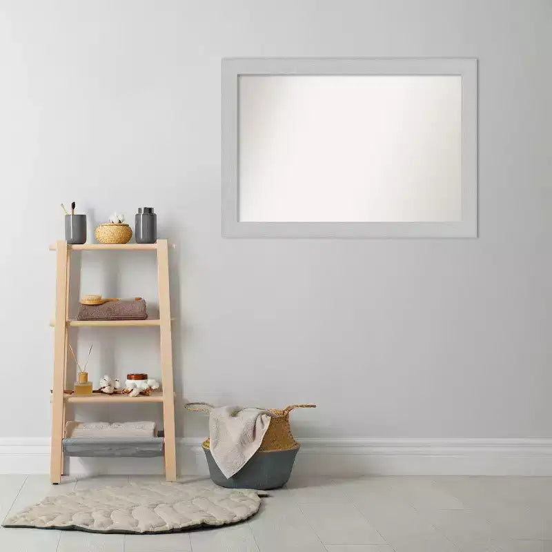 40" x 28" Non-Beveled Shiplap White Wood Bathroom Wall Mirror - Amanti Art: Includes Mounting Hardware, Rectangle Shape