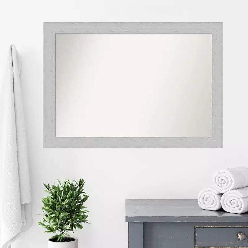 40" x 28" Non-Beveled Shiplap White Wood Bathroom Wall Mirror - Amanti Art: Includes Mounting Hardware, Rectangle Shape