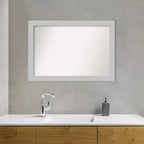 40" x 28" Non-Beveled Shiplap White Wood Bathroom Wall Mirror - Amanti Art: Includes Mounting Hardware, Rectangle Shape