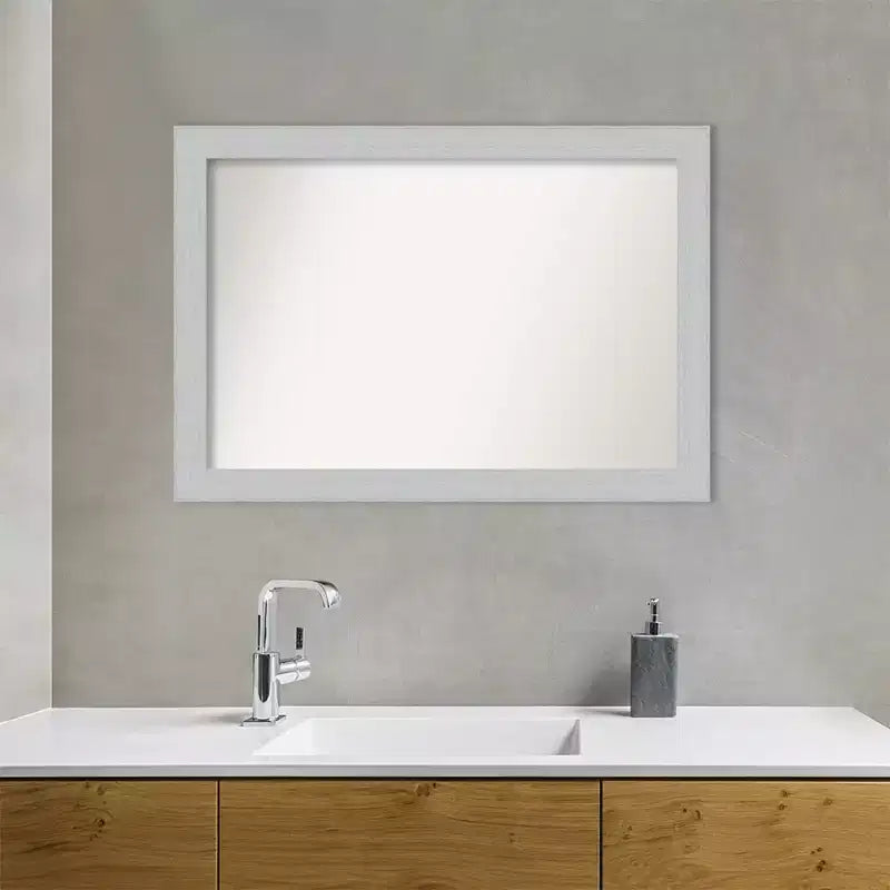 40" x 28" Non-Beveled Shiplap White Wood Bathroom Wall Mirror - Amanti Art: Includes Mounting Hardware, Rectangle Shape