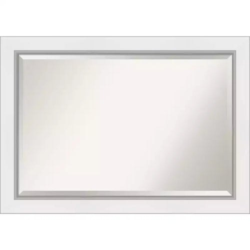 42" x 30" Eva White Framed Wall Mirror Silver - Amanti Art: Modern Beveled, No Assembly Required