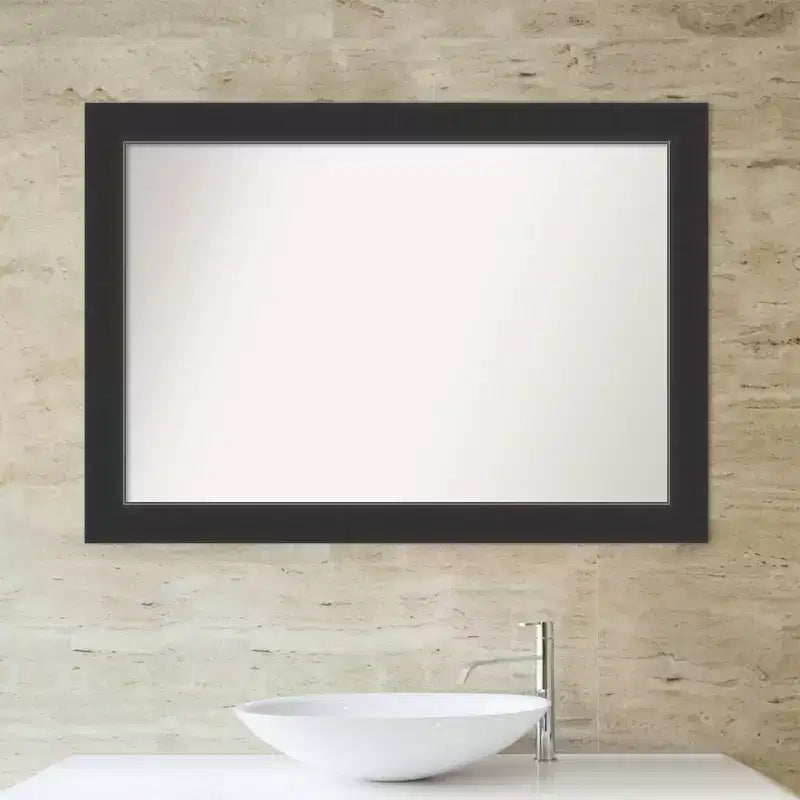 41" x 29" Non-Beveled Corvino Wood Bathroom Wall Mirror Black - Amanti Art: Modern Rectangle, Wall Mount, Wood Frame