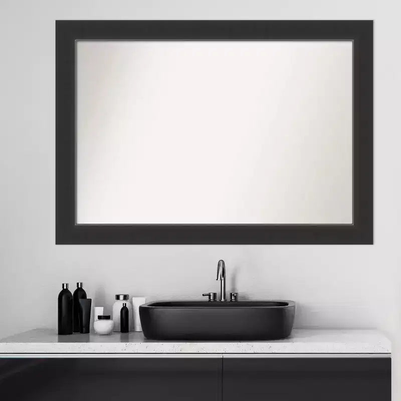 41" x 29" Non-Beveled Corvino Wood Bathroom Wall Mirror Black - Amanti Art: Modern Rectangle, Wall Mount, Wood Frame