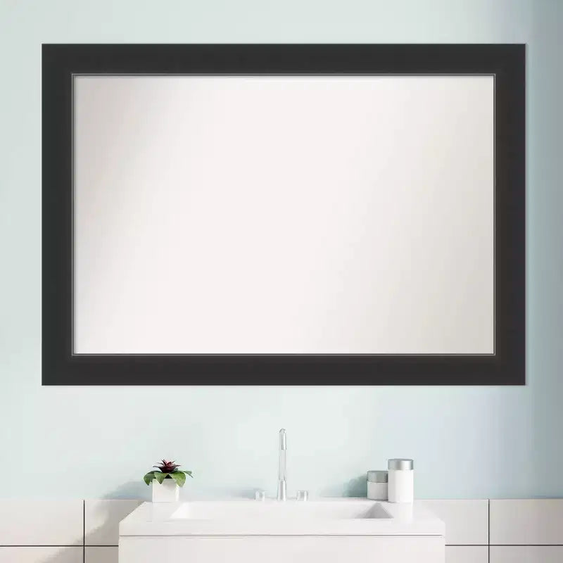 41" x 29" Non-Beveled Corvino Wood Bathroom Wall Mirror Black - Amanti Art: Modern Rectangle, Wall Mount, Wood Frame