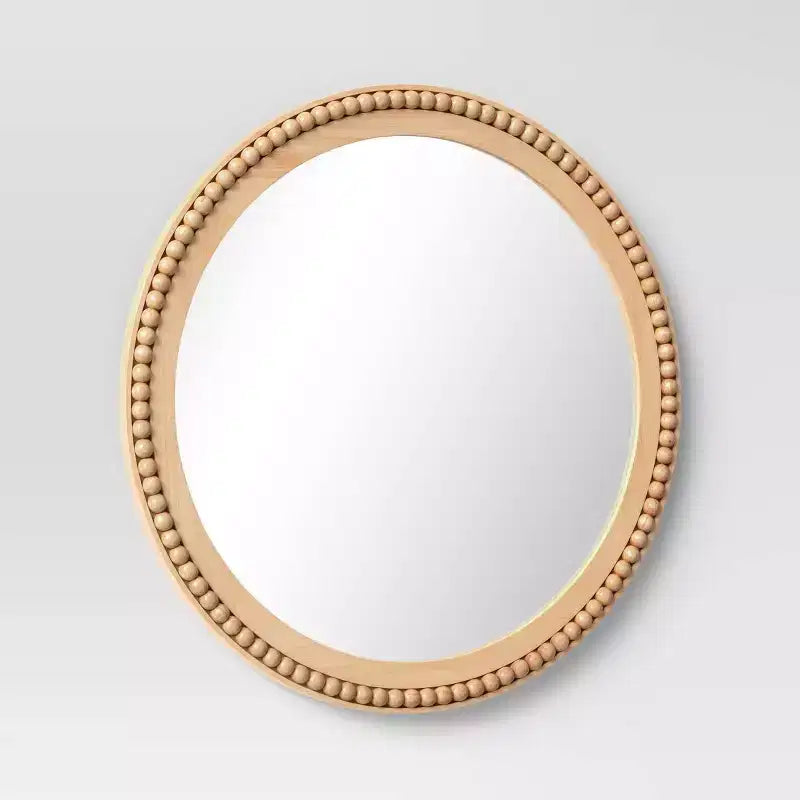 28" Dia Round Wooden Beaded Wall Mirror Natural - Threshold™: Beaded Detail, No Assembly Required