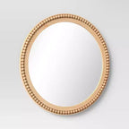 28" Dia Round Wooden Beaded Wall Mirror Natural - Threshold™: Beaded Detail, No Assembly Required