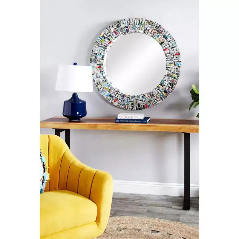 Glass Handmade Recycled Magazine Frame Wall Mirror - Olivia & May: Bohemian Decor, Velvet Frame, No Assembly Required