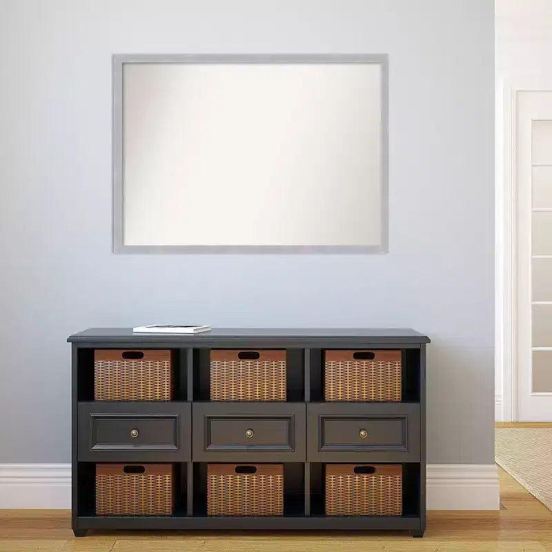 40" x 29" Non-Beveled Grace Brushed Nickel Narrow Wall Mirror - Amanti Art: Modern Rectangle, Polystyrene Frame