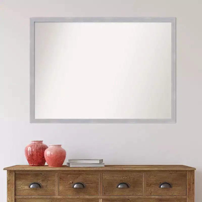 40" x 29" Non-Beveled Grace Brushed Nickel Narrow Wall Mirror - Amanti Art: Modern Rectangle, Polystyrene Frame