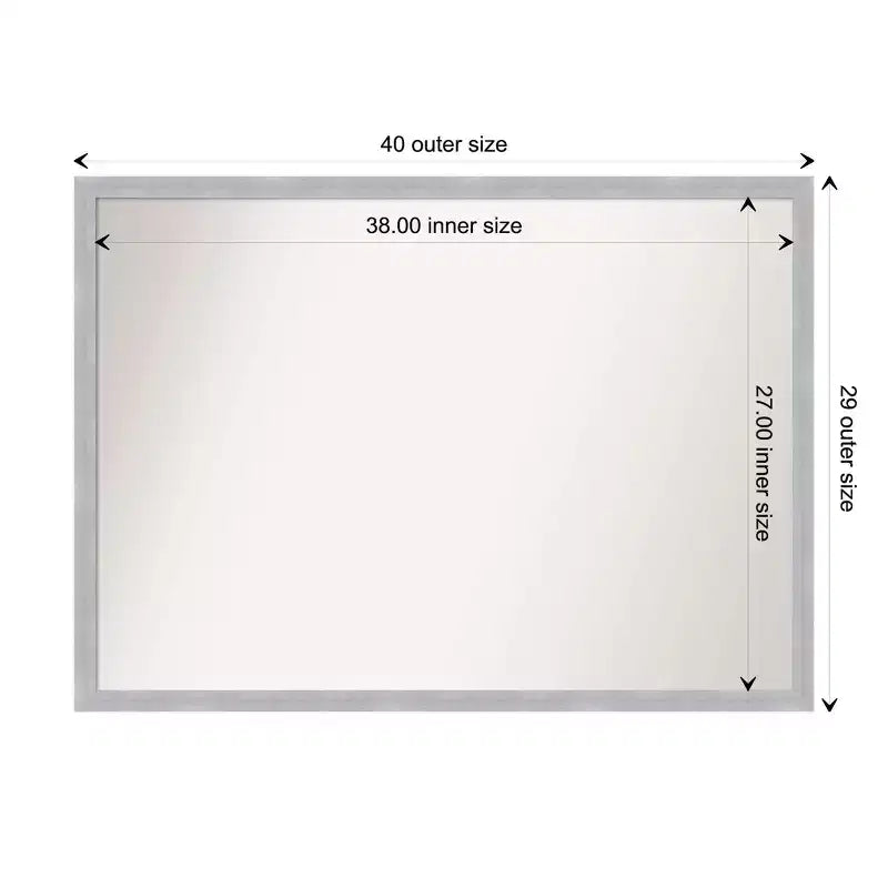 40" x 29" Non-Beveled Grace Brushed Nickel Narrow Wall Mirror - Amanti Art: Modern Rectangle, Polystyrene Frame