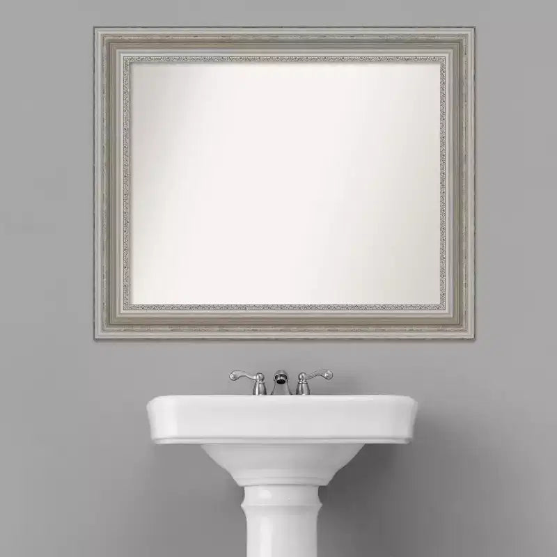 Specchio da parete per bagno da 34" x 28" non bisellato color argento - Amanti Art: rettangolare moderno, a parete
