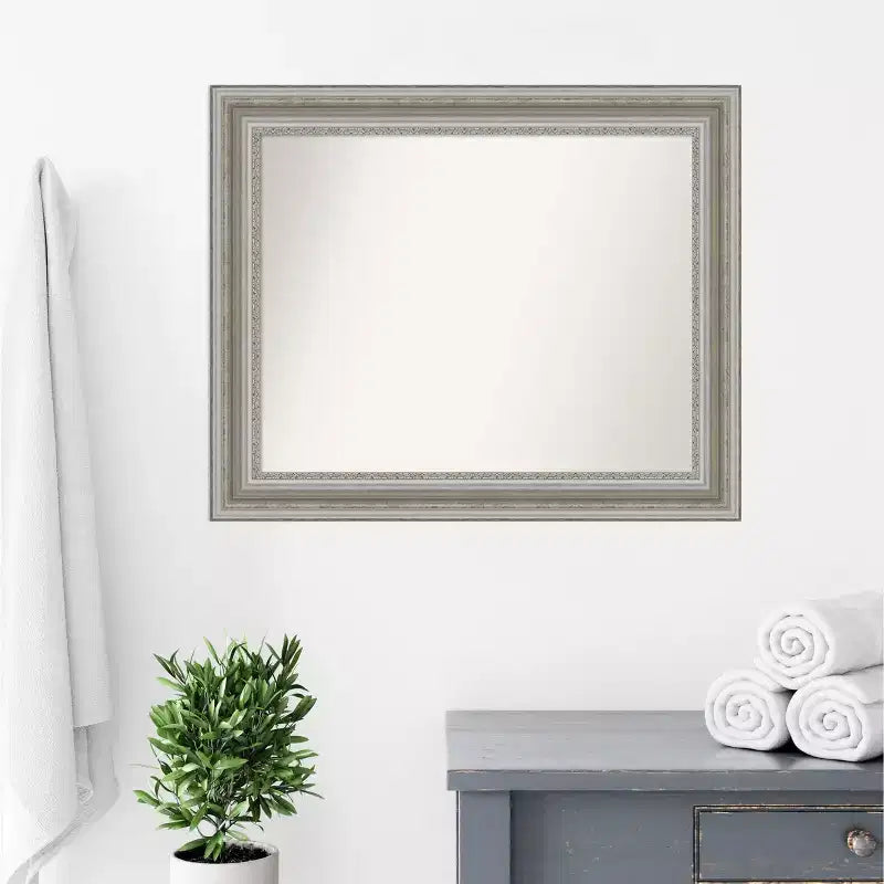 Specchio da parete per bagno da 34" x 28" non bisellato color argento - Amanti Art: rettangolare moderno, a parete