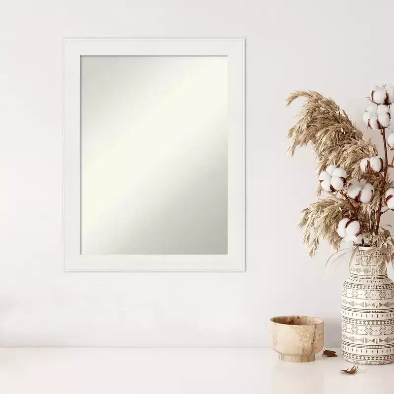 22" x 28" Non-Beveled Vanity White Narrow Wall Mirror - Amanti Art