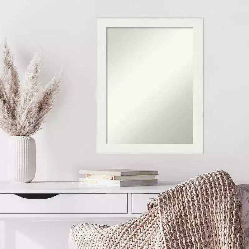 22" x 28" Non-Beveled Vanity White Narrow Wall Mirror - Amanti Art