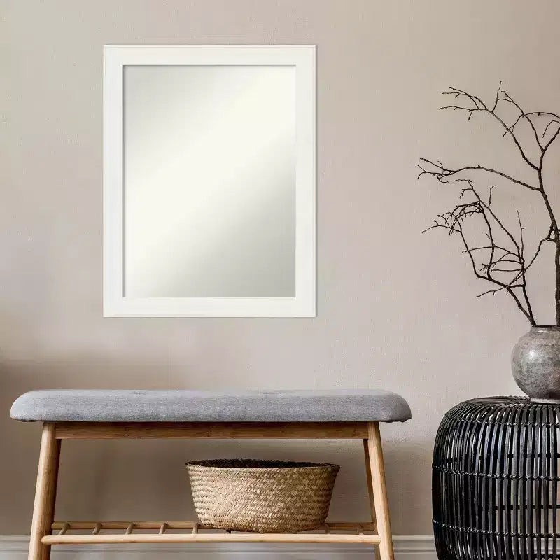 22" x 28" Non-Beveled Vanity White Narrow Wall Mirror - Amanti Art