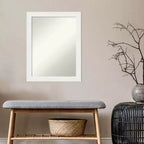 22" x 28" Non-Beveled Vanity White Narrow Wall Mirror - Amanti Art