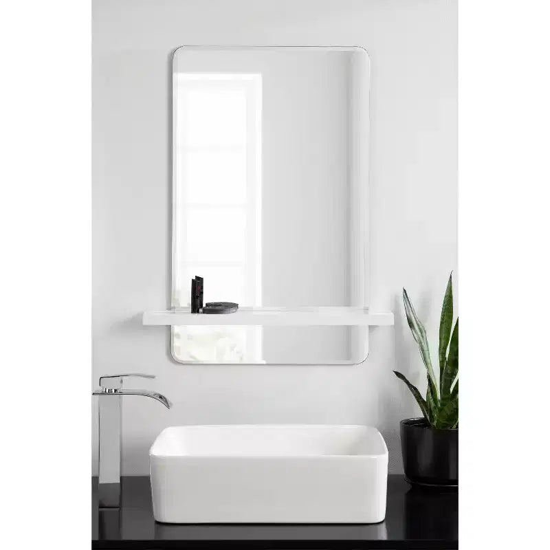 22" x 30" Fosset Frameless Mirror with Shelf White - Kate & Laurel All Things Decor: Chic Bathroom Vanity, Wall Mount