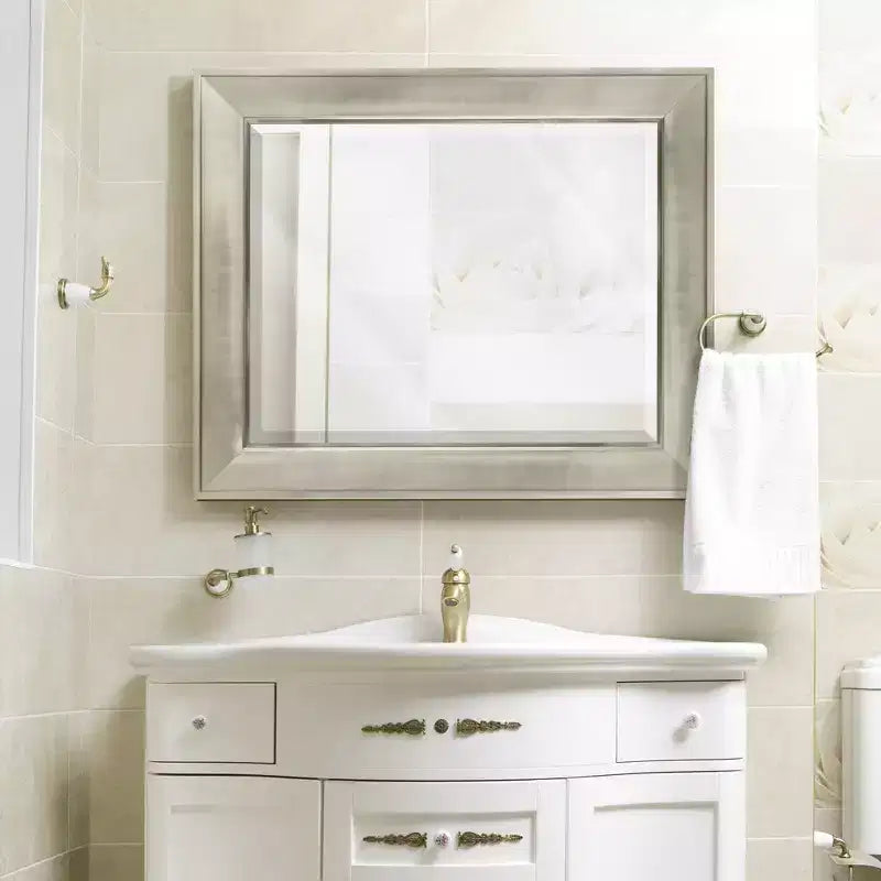 Specchio da parete Pave da 29" x 35" in nichel spazzolato - Head West: Moderno, rettangolare, cornice in polistirene, nessun assemblaggio richiesto