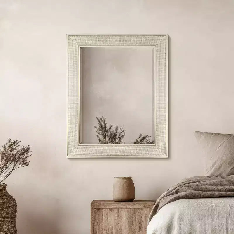 Specchio da parete Pave da 29" x 35" in nichel spazzolato - Head West: Moderno, rettangolare, cornice in polistirene, nessun assemblaggio richiesto