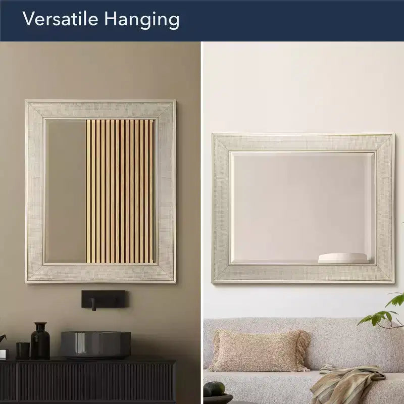 Specchio da parete Pave da 29" x 35" in nichel spazzolato - Head West: Moderno, rettangolare, cornice in polistirene, nessun assemblaggio richiesto
