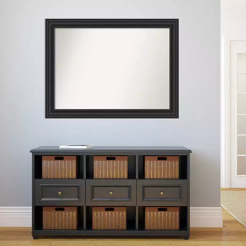 44" x 33" Non-Beveled Shipwreck Black Bathroom Wall Mirror - Amanti Art: Modern Rectangle, Wall Mount, Includes Hardware