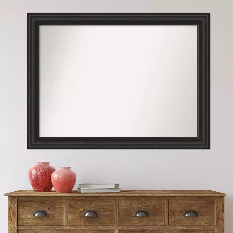 44" x 33" Non-Beveled Shipwreck Black Bathroom Wall Mirror - Amanti Art: Modern Rectangle, Wall Mount, Includes Hardware