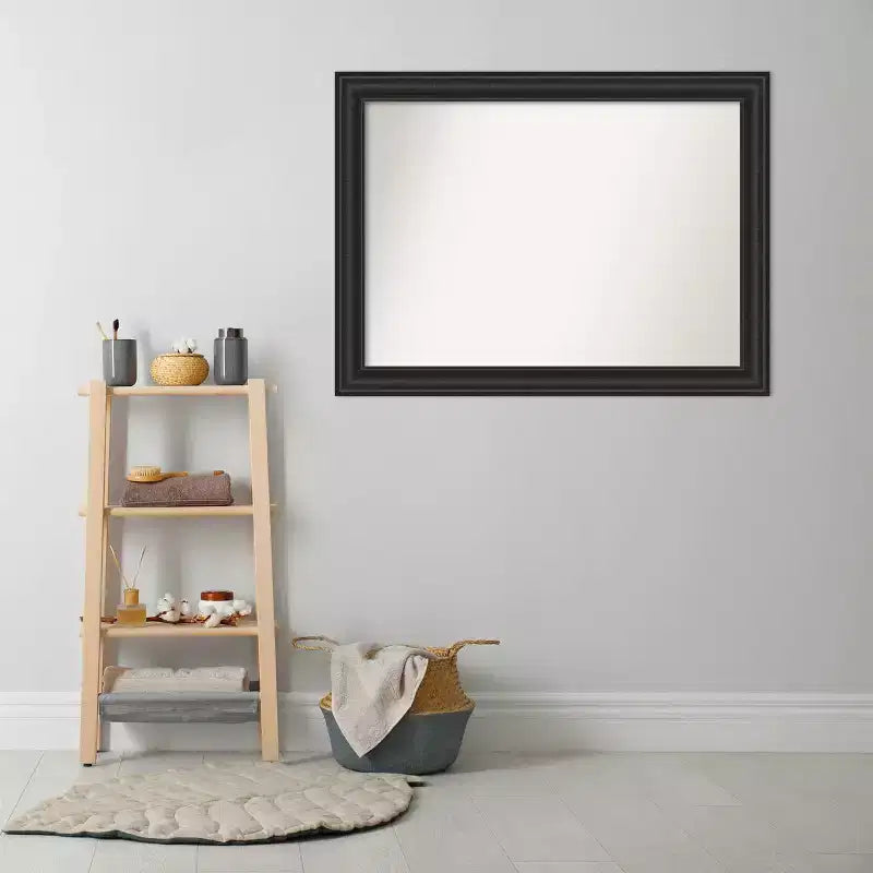 44" x 33" Non-Beveled Shipwreck Black Bathroom Wall Mirror - Amanti Art: Modern Rectangle, Wall Mount, Includes Hardware