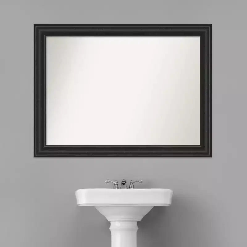44" x 33" Non-Beveled Shipwreck Black Bathroom Wall Mirror - Amanti Art: Modern Rectangle, Wall Mount, Includes Hardware