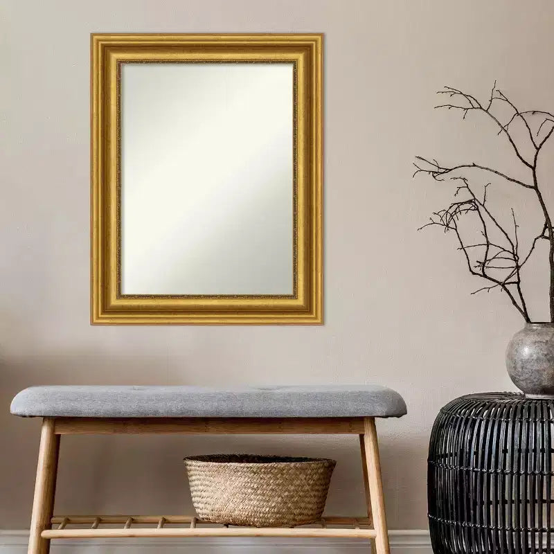 24" x 30" Non-Beveled Parlor Bathroom Wall Mirror Gold - Amanti Art