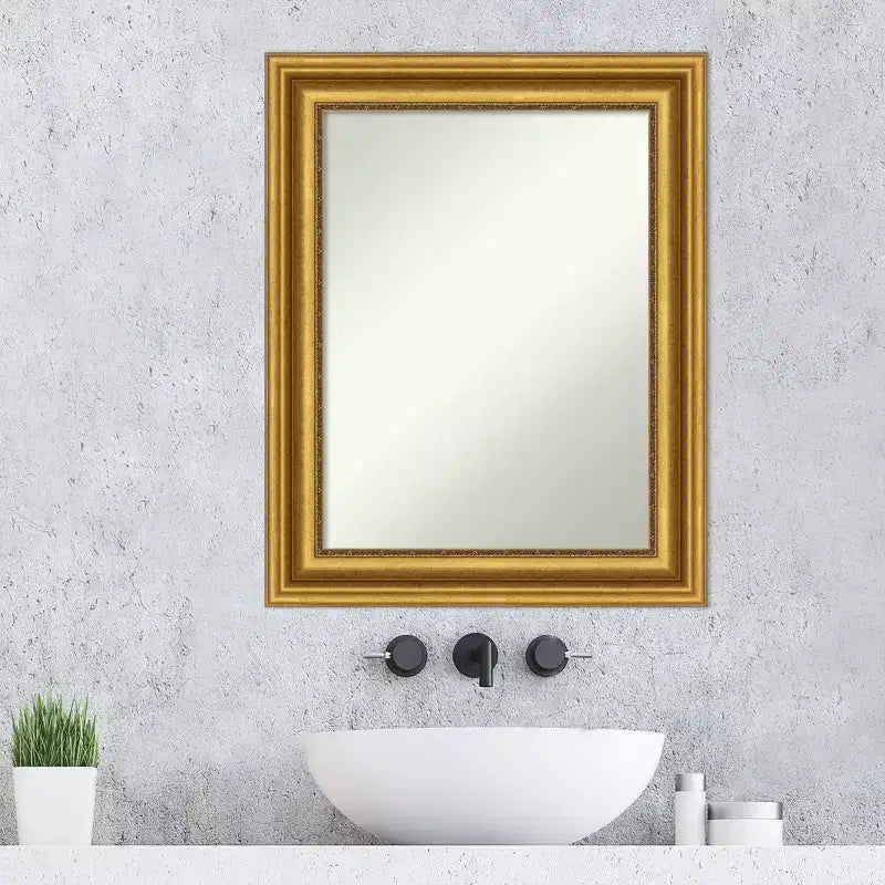 24" x 30" Non-Beveled Parlor Bathroom Wall Mirror Gold - Amanti Art