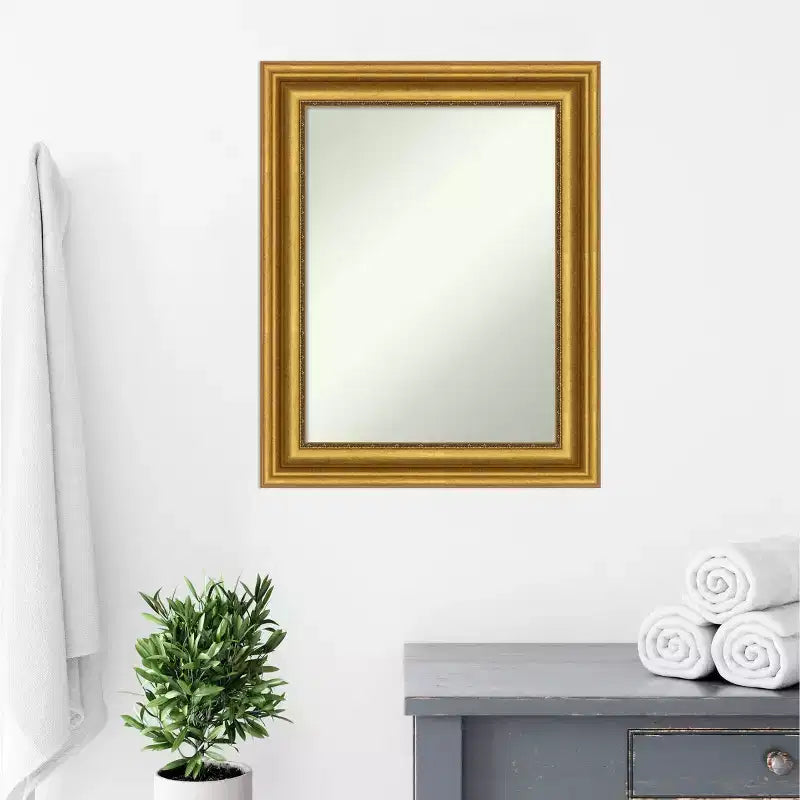 24" x 30" Non-Beveled Parlor Bathroom Wall Mirror Gold - Amanti Art