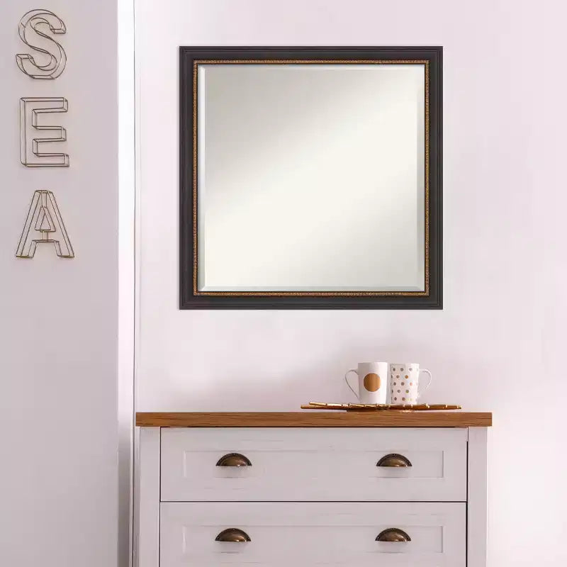 23" x 23" Beveled Ashton Black Wood Wall Mirror - Amanti Art: Modern Square, No Assembly Required