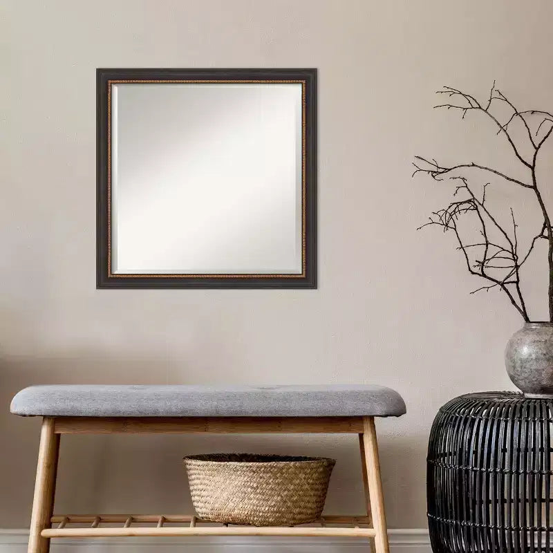 23" x 23" Beveled Ashton Black Wood Wall Mirror - Amanti Art: Modern Square, No Assembly Required