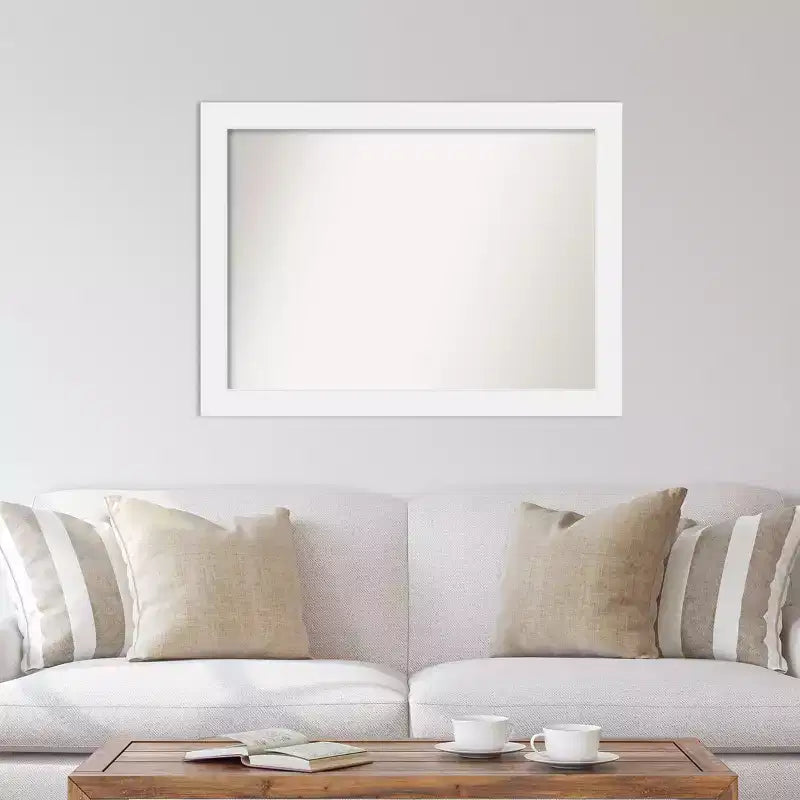Amanti Art 43" x 32" Specchio da parete Corvino White Wood senza smussature: Design Rettangolare Moderno, Ferramenta per il Montaggio Inclusa