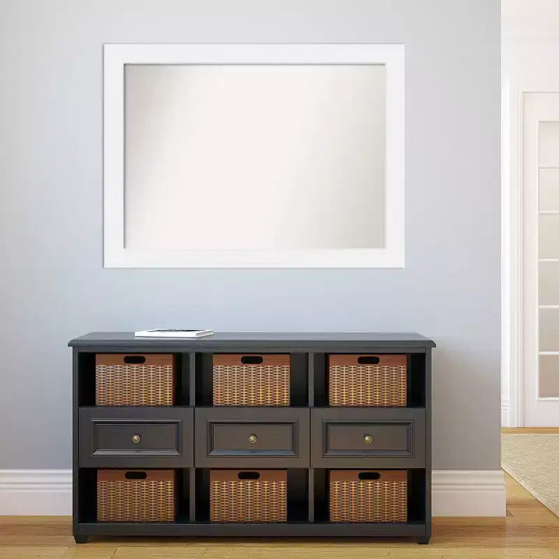 Amanti Art 43" x 32" Specchio da parete Corvino White Wood senza smussature: Design Rettangolare Moderno, Ferramenta per il Montaggio Inclusa