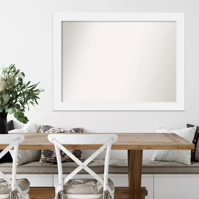 Amanti Art 43" x 32" Specchio da parete Corvino White Wood senza smussature: Design Rettangolare Moderno, Ferramenta per il Montaggio Inclusa
