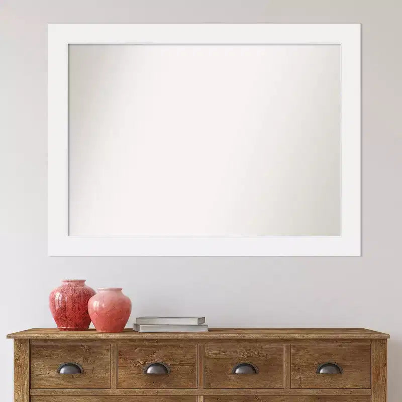 Amanti Art 43" x 32" Specchio da parete Corvino White Wood senza smussature: Design Rettangolare Moderno, Ferramenta per il Montaggio Inclusa