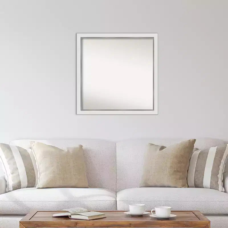 Specchio da parete stretto 29" x 29" senza smussature in Eva bianco e argento - Amanti Art: quadrato moderno, cornice in polistirene, accessori di montaggio inclusi