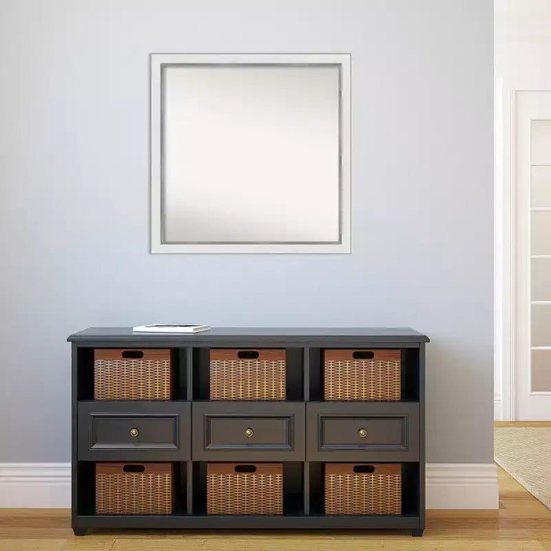 Specchio da parete stretto 29" x 29" senza smussature in Eva bianco e argento - Amanti Art: quadrato moderno, cornice in polistirene, accessori di montaggio inclusi