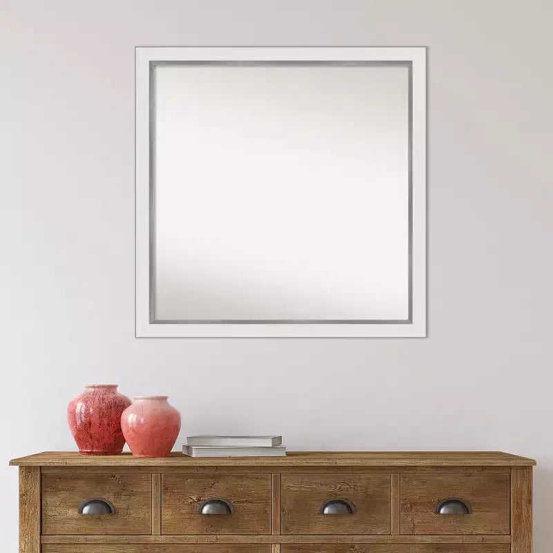 Specchio da parete stretto 29" x 29" senza smussature in Eva bianco e argento - Amanti Art: quadrato moderno, cornice in polistirene, accessori di montaggio inclusi