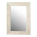 Rectangle Wall Mirror with Rattan Detail White - Storied Home: Coastal Style, Firwood & Glass, No Assembly Required