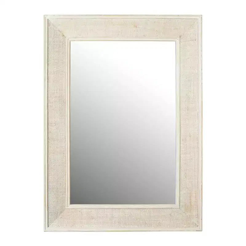 Rectangle Wall Mirror with Rattan Detail White - Storied Home: Coastal Style, Firwood & Glass, No Assembly Required