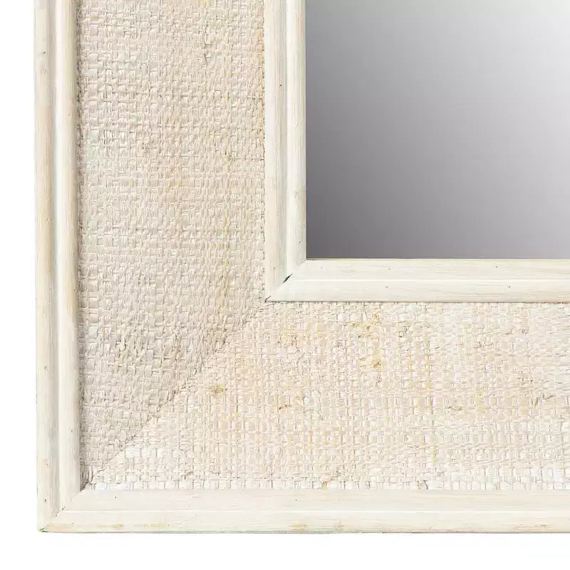 Rectangle Wall Mirror with Rattan Detail White - Storied Home: Coastal Style, Firwood & Glass, No Assembly Required