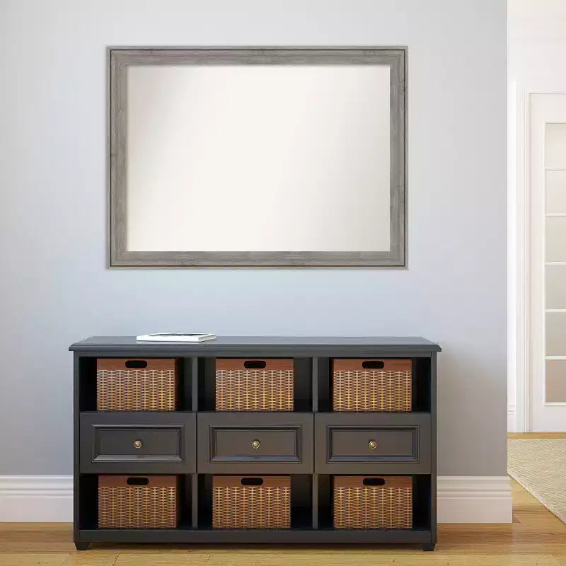 43" x 32" Non-Beveled Regis Barn Wood Gray Wood Wall Mirror - Amanti Art
