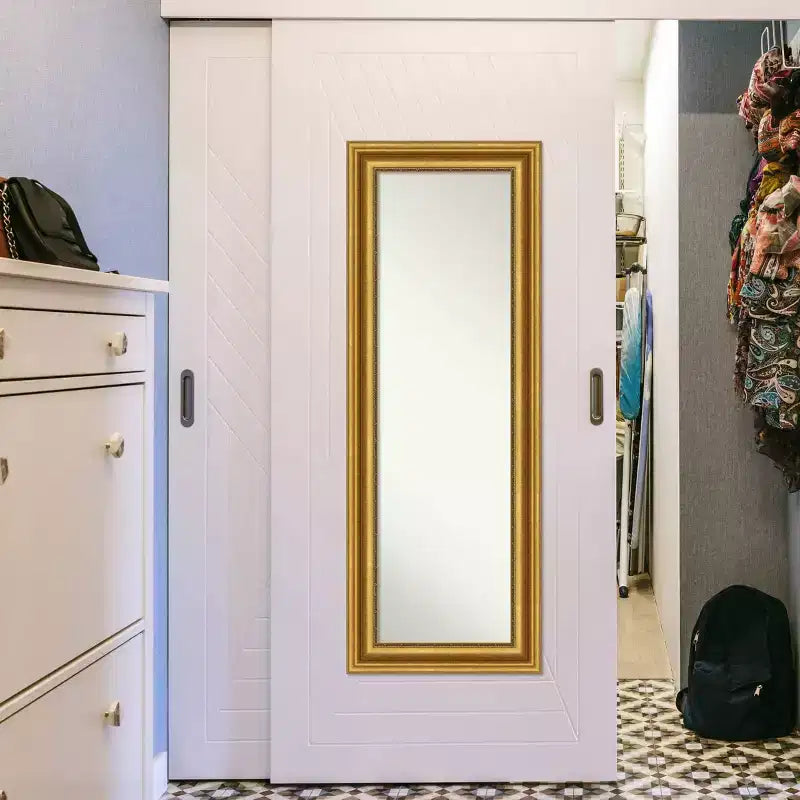 20" x 54" Non-Beveled Parlor Gold Full Length on The Door Mirror - Amanti Art: Includes Hooks, Polystyrene Frame, No Assembly Required