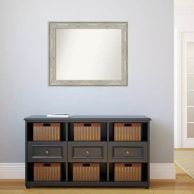 33" x 27" Non-Beveled Crackled Bathroom Wall Mirror Metallic Silver - Amanti Art: Rectangle, Polystyrene Frame, Wall Mounted