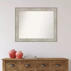 33" x 27" Non-Beveled Crackled Bathroom Wall Mirror Metallic Silver - Amanti Art: Rectangle, Polystyrene Frame, Wall Mounted