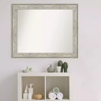 33" x 27" Non-Beveled Crackled Bathroom Wall Mirror Metallic Silver - Amanti Art: Rectangle, Polystyrene Frame, Wall Mounted
