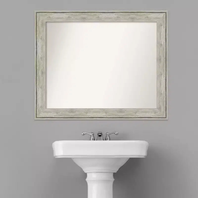 33" x 27" Non-Beveled Crackled Bathroom Wall Mirror Metallic Silver - Amanti Art: Rectangle, Polystyrene Frame, Wall Mounted