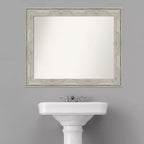 33" x 27" Non-Beveled Crackled Bathroom Wall Mirror Metallic Silver - Amanti Art: Rectangle, Polystyrene Frame, Wall Mounted